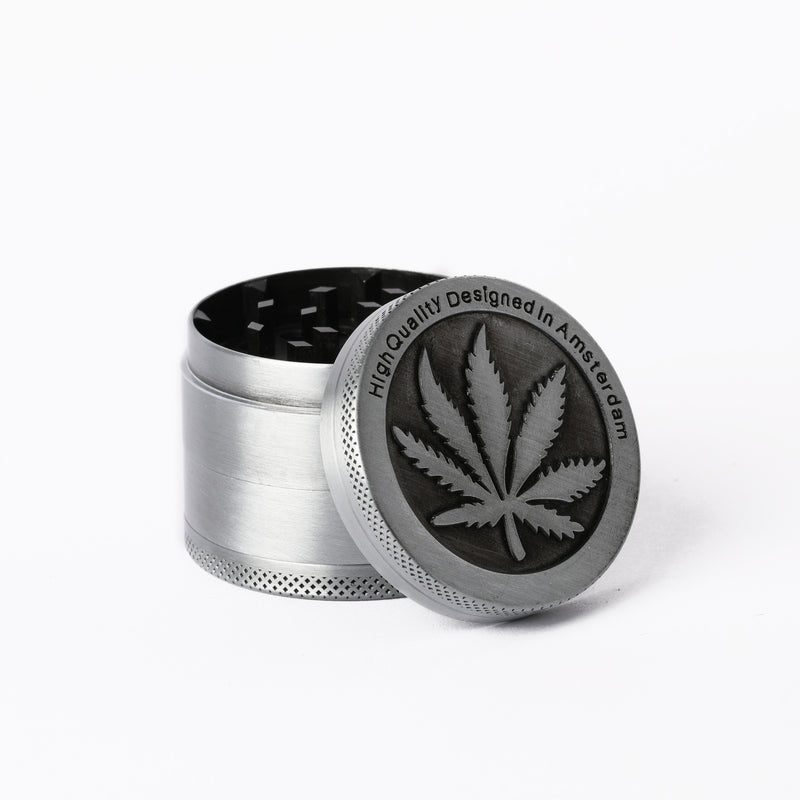 SILVER SINGLE LEAF 50MM 4PC GRINDER - Sydney Vaporizers